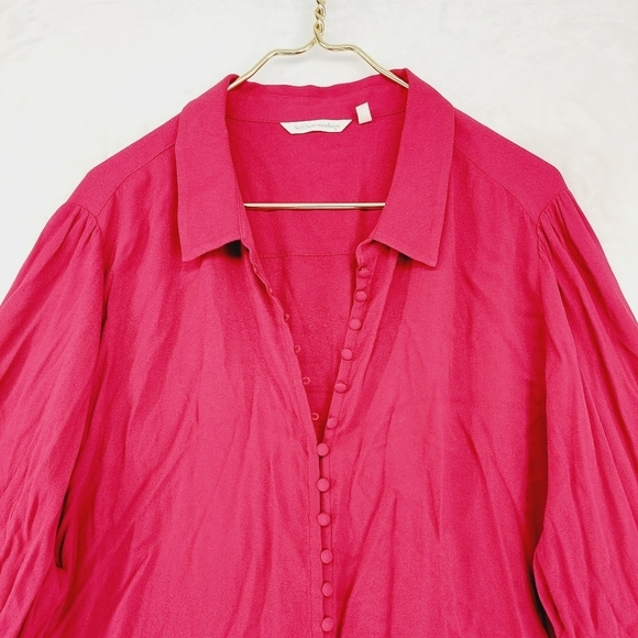 Soft Surroundings Sonnet Blouse Covered Button Ruffle Sleeve Red Shirt P3814 - Picture 2 of 8